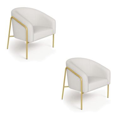 Imagem de Poltrona Sala Industrial Alta Dourado Kit 2 Stella Linho D03 - D'rossi Cor Cinza