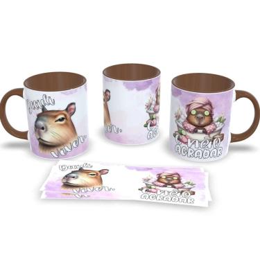 Imagem de Caneca Com Alça e Interior Marrom de Porcelana Capivara 325ml Café Chá