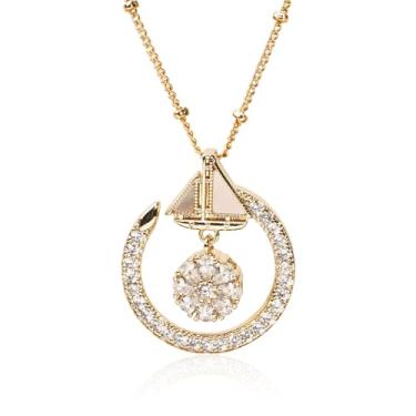 Imagem de Colar de ouro feminino, veleiro, banhado a ouro 14K, corrente delicada com pingente de cristal de zircônia cintilante, colar de ouro personalizado, joia de ouro feminina, presente de aniversário