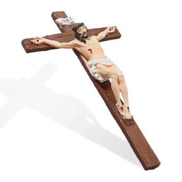 Imagem de DICOSMETIC Crucifixo de Jesus de 25 cm, cruz de parede, resina para pendurar na parede, crucifixo católico para paredes, crucifixo religioso, Natal, Páscoa, presente para decoração de casa e
