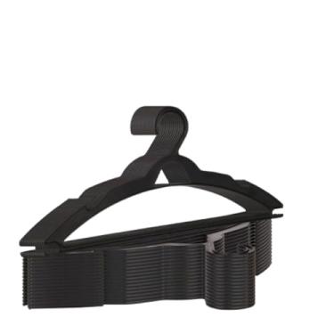 Imagem de Cabides de Plástico Reforçado, Kit com 100 Unidades, Preto Fosco, 38cm de Largura, Design Anatômico, para Guarda-Roupas e Araras, Material Resistente