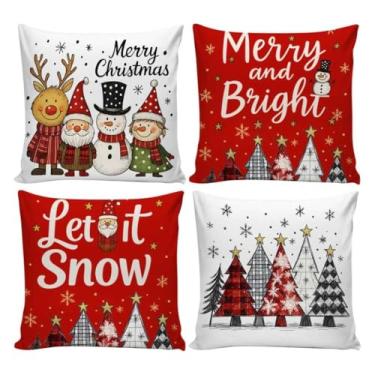 Imagem de Kit 4 Capas de Almofadas Natalinas Decorativas 45x45cm Feliz Natal Sala Quarto e Decoração(MARRY AND BRIGHT-1042)