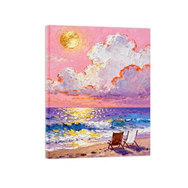 Imagem de Quadro raia em tela-Sol Abstrato Praia Textura-Arte moderna Pintura para sala de estar decoração casa Pronta para Pendurar 60x80cm