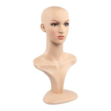 Imagem de Kokiya Cabeça de manequim feminina realista, busto, peruca, suporte de cabeça com ombro para colar, Style a