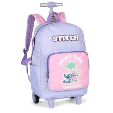 Imagem de Mochila De Rodinha Stitch Escolar Grande Roxo Disney Luxcel