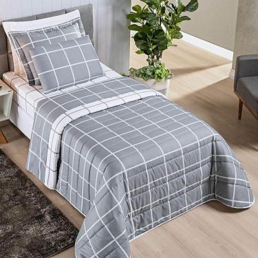 Imagem de Cobre Leito Solteiro Dustin Micropercal 200 Fios Dupla Face 2 Peças - Cinza