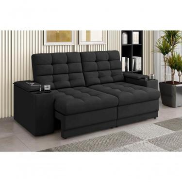 Imagem de Sofá Confort Premium 1,70m Assento Retrátil/reclinável Porta Copos E Usb Suede Preto - Xflex Sofas