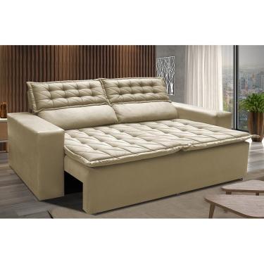 Imagem de Sofá Retrátil E Reclinável Cama Inbox Slim 1,50m Tecido Suede Velusoft Bege