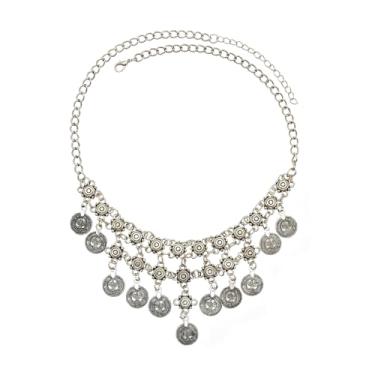 Imagem de VIRAVENTO Colar feminino com pingente de moedas boho com pingente de contas em camadas, moedas grossas, borla e pirata, Adjustable, Liga de aço, Sem Pedra Preciosa