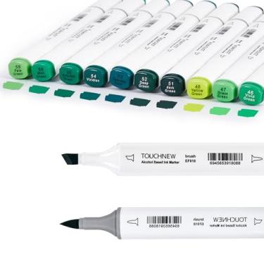 Imagem de Liulich 10 marcadores de álcool série de cores puras, conjunto de marcadores de cor sólida de ponta dupla para adultos iniciantes desenho esboço (verde)