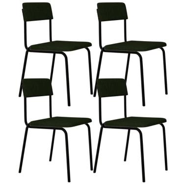 Imagem de Kit 04 Cadeiras Estofada Para Sala De Jantar Sense Preto C01 Linho Verde Musgo - Lyam Decor