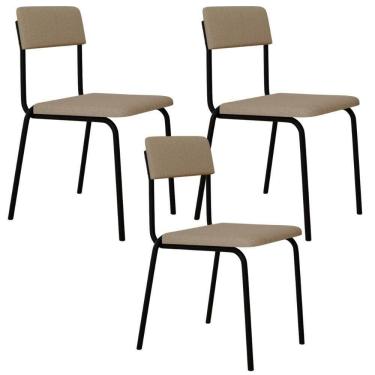 Imagem de Kit 03 Cadeiras Estofada Para Sala De Jantar Sense Preto C01 Linho Areia - Lyam Decor