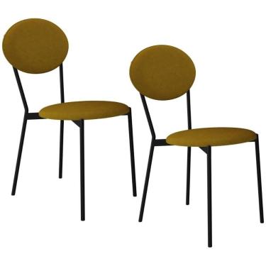 Imagem de Kit 02 Cadeiras Estofada Para Sala De Jantar Azuri Preto C01 Linho Mostarda - Lyam Decor