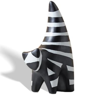 Imagem de Milnnie Estatuetas abstratas de gato de cerâmica – Esculturas modernas de gato de desenho animado listrado preto e branco para decoração de casa, ornamentos de estátua de arte minimalista para sala de