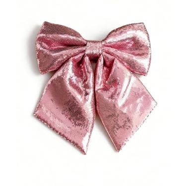 Imagem de Decoração de árvore de Natal grande com lantejoulas 35 x 39,9 cm com glitter brilhante grande enfeite de arco interno ao ar livre guirlanda de Natal para festa embrulho de presente casa escadas parede