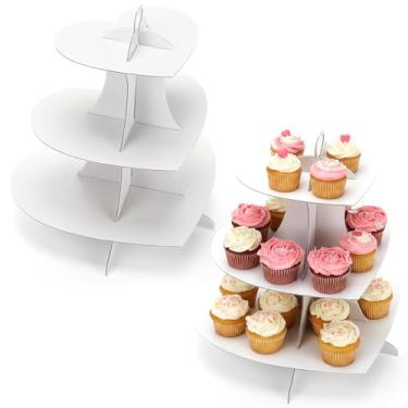 Imagem de Willinglong 2 peças de suporte de cupcake de coração, 3 camadas, branco, para exibição de torre de sobremesa, suporte de papelão, cupcake, decoração de bolo para aniversário, casamentos, artigos de