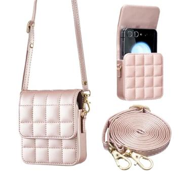 Imagem de KONXISA Capa para Galaxy Z Flip7 / Z Flip 7 FE, capa de celular com material de couro sintético premium, bolsa flip com alça de ombro longa, capa protetora resistente a poeira, dourada