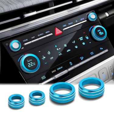 Imagem de DvlynAuroa Para acessórios Hyundai Santa Fe e Santa Cruz 2024 2025 2026, conjunto de acabamento de tampa de maçaneta de liga de alumínio 4 peças (azul celeste) - ar condicionado e botões de volume