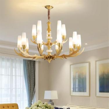Imagem de Lustre americano de latão com LED, estilo europeu, luxuoso, para sala de estar, restaurante, quarto, villa, hotel, loja de roupas (G 15 lâmpadas)