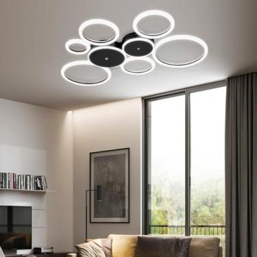 Imagem de Luminária de teto LED moderna para sala de estar, com controle remoto e intensidade ajustável, ideal para ambientes internos como quarto, escritório e cozinha (preta, 8 lâmpadas de 95 cm de
