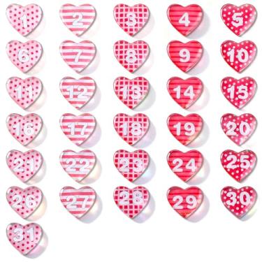 Imagem de Saysurey 31 peças de ímãs de calendário em forma de coração Números coloridos de ímãs de vidro para agendamento, quadro branco apagável a seco, quadro branco magnético, geladeira (clássico)