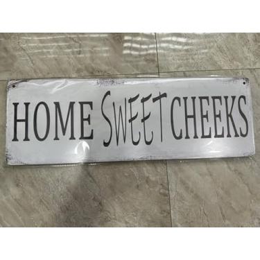 Imagem de UAHKJHLP Decoração de casa rústica de casa de banho - Placa de madeira fofa "Home Sweet Cheeks", placa engraçada para pendurar na parede para banheiro, acessório de prateleiras de vaso sanitário
