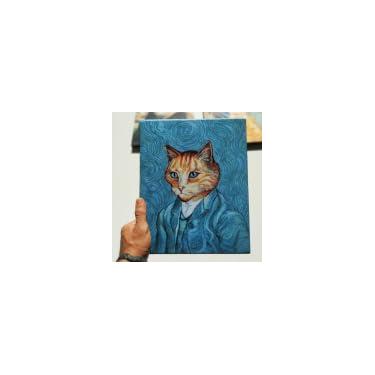 Imagem de Quadro decorativo tela, Van Gogh Auto retrato com terno azul. obras famosas com gatinhos. (12x15cm)