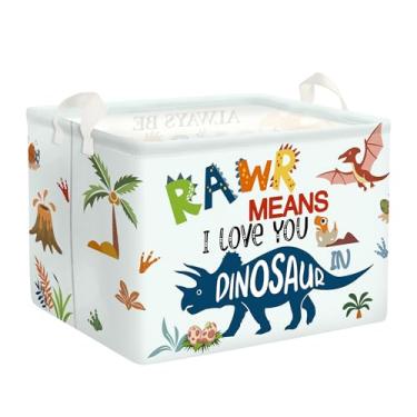 Imagem de HUUMONSS Cesto de lavanderia de dinossauro, grande, desenho animado, dinossauro, dobrável, organizador para pais, caixas de roupas de brinquedo para quarto, banheiro, palavras boho, 36L