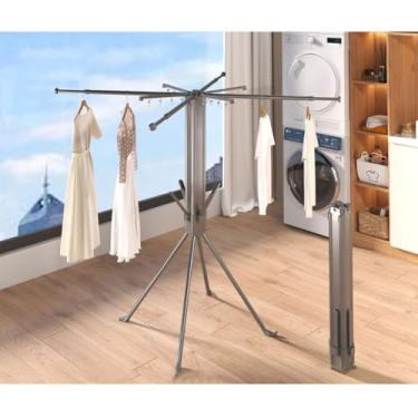 Imagem de Hhsdyl Varal Dobrável Telescópico, Varal de Chão Sem Necessidade de Instalação com Barras de Secagem em Aço Carbono para Uso Interior/Exterior, Camping e Varandas,Grey
