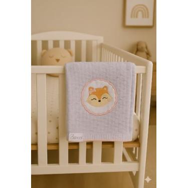 Imagem de Manta Bebê Bordada Piquet Cobertor Algodão 1,10m x 90cm (Raposinha)