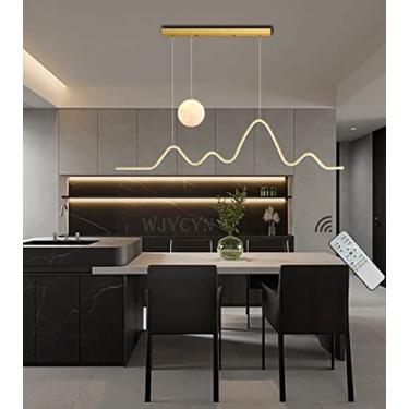 Imagem de Luminária pendente LED 70W, dimerizável, para mesa de jantar, moderna, 120cm, com design de lua, controle remoto, lustre, altura ajustável, luminária de teto decorativa para escritório (dour