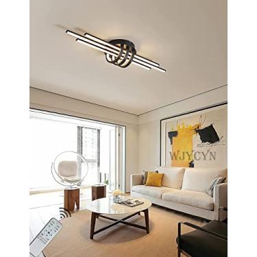 Imagem de Luminária de teto LED dimerizável, preta, moderna, para sala de estar, com design geométrico linear, 120 cm de comprimento, com controle remoto, iluminação de teto, 3000K-6000K, para quarto,