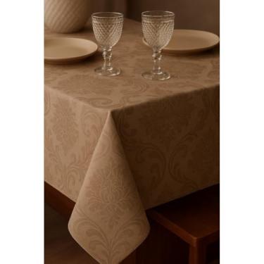 Imagem de Toalha de mesa Jacquard Premium para 4/6/8 pessoas - Tecido resistente com caimento perfeito, ideal para jantares formais e ocasiões festivas(Avelã,8 Lugar 2,50x1,40)