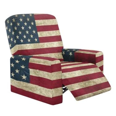Imagem de Tansealive Capa para cadeira reclinável com bandeira americana com bordas elásticas, 4 peças, protetor de móveis, fácil de instalar, capa lavável para sofá de sala de estar