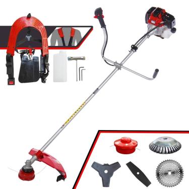 Imagem de Roçadeira Toyama RT52L À Gasolina 2T 52cc 2HP Com Carretel Nylon + Faca 2 Pontas + Faca 3 Pontas + Faca 40 Dentes Vídea + Escova de Aço Giratória