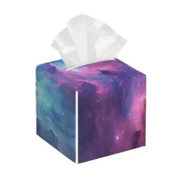 Imagem de Capa quadrada de couro para caixa de lenços de papel, impermeável, galáxia, universo, colorido, organizador de papel facial com cinto inferior, estojo de lenços para mesa, banheiro, escritório, mesa