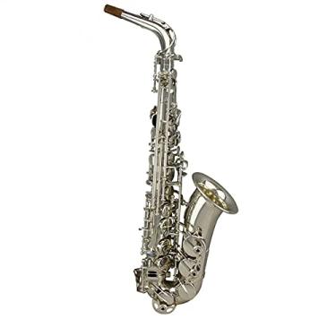 Imagem de Saxofone profissional de alta qualidade, banhado a prata, três chaves de suporte de braços duplos, saxofone alto, latão, kit para iniciantes