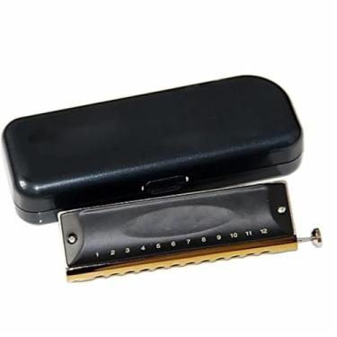 Imagem de Gaita profissional cromática cobre 12 furos 48 tons C instrumento musical (preto)