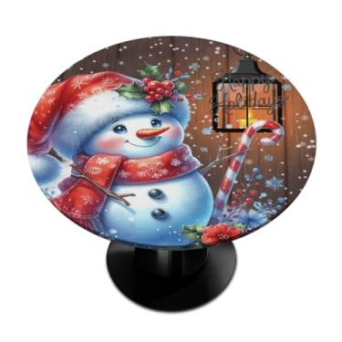 Imagem de hongjinglin Toalha de mesa redonda com borda elástica boneco de neve vermelho de Natal toalha de mesa redonda limpa para ambientes internos e externos, pátio, jantar, cozinha, festival, decoração para