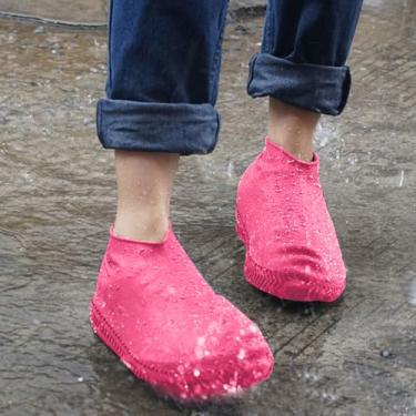 Imagem de Capas de sapato de silicone à prova d'água para mulheres e homens, reutilizáveis, antiderrapantes, galochas de chuva para caminhadas ao ar livre, viagens e ciclismo, rosa, Medium