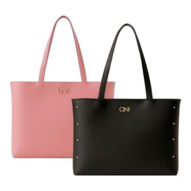 Imagem de Bolsa Sacola Feminina Grande De Ombro Kit 2 Peças (Preta-Rose)