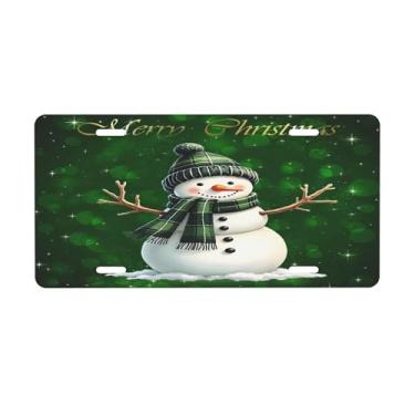 Imagem de Boneco de neve Natal placa verde para a frente do carro placas de carro alumínio metal adequado para placa de porta de caminhão, bar, café, acessórios automotivos para homens e mulheres 15 x 30 cm