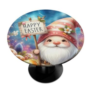 Imagem de hongjinglin Toalha de mesa redonda com borda elástica de Páscoa, toalha de mesa redonda limpável para ambientes internos e externos, pátio, jantar, cozinha, festival, decoração para mesas de 101 a 111