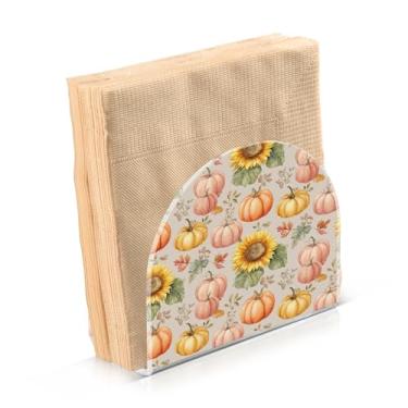 Imagem de Blueangle Porta-guardanapos de girassóis e abóboras de outono - decoração de mesa de acrílico à prova de vento para cozinha e casa, dispensador de lenços de férias com porta-guardanapos verticais (599