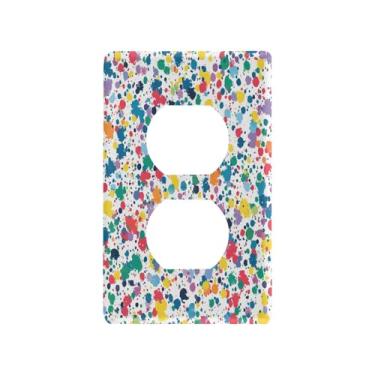 Imagem de Blueangle Placa de parede colorida para salpicos de tinta dupla, tamanho padrão, placas de cobertura de tomada elétrica de 1 gangue para decoração de quarto de escritório em casa 4,53 x 2,76 polegadas