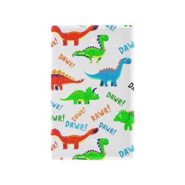 Imagem de SEHANY Capa de parede de tomada dupla de dinossauro engraçado, tamanho padrão e à prova de calor, placas decorativas para decoração de escritório doméstico (11,5 cm x 7 cm)