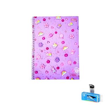 Imagem de Kit Caderno Universitário Vibe Feminino 10M 160F Tilibra + Caneta Esferográfica Spiro 0.7mm + Grampeador Alicate S-150