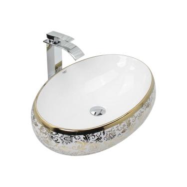 Imagem de Kit Cuba Pia Louça Cerâmica Banheiro C/Torn e Vál Cromada 37