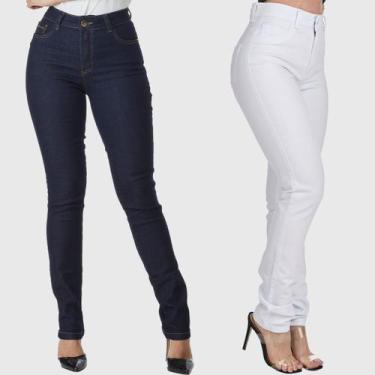 Imagem de Kit 2 Calças Feminina HNO Jeans Skinny Blue Jeans White Azul Marinho e