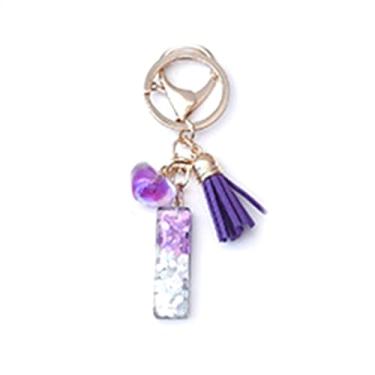 Imagem de 1 peça chaveiros com letras de coração de resina com pingente de borla índigo chaveiros de letras de resina para bolsa, carteira, mochila, Letra I gradiente índigo, 99mm